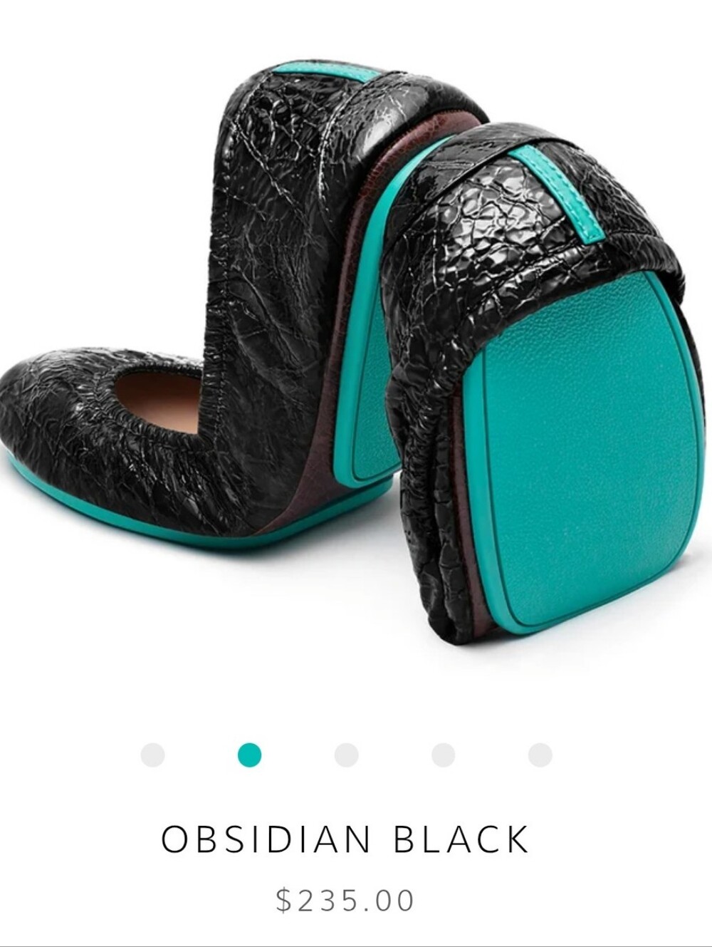 Tieks Obsidian Black Ballet Flat with Turquoise Sole